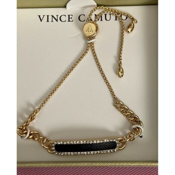 Vince Camuto Gold-Tone Mixed Chains Black & Crystal Pave Sliding Bracelet - Picture 2 of 3